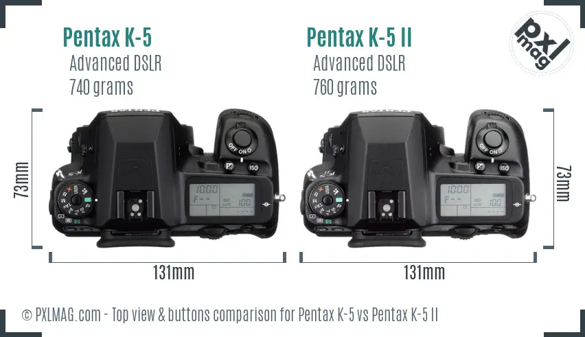 Pentax K-5 vs Pentax K-5 II top view buttons comparison