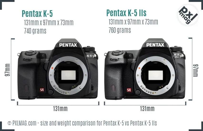Pentax K-5 vs Pentax K-5 IIs size comparison