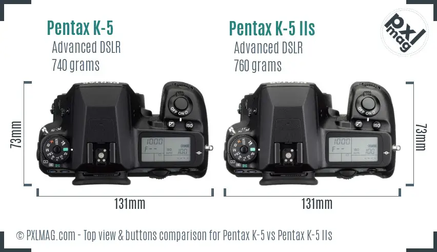 Pentax K-5 vs Pentax K-5 IIs top view buttons comparison