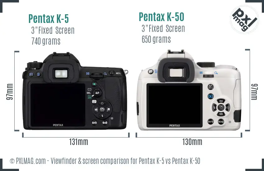 Pentax K-5 vs Pentax K-50 Screen and Viewfinder comparison