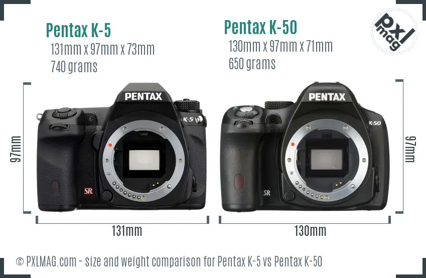 Pentax K-5 vs Pentax K-50 size comparison