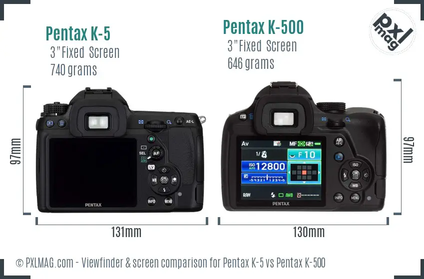 Pentax K-5 vs Pentax K-500 Screen and Viewfinder comparison