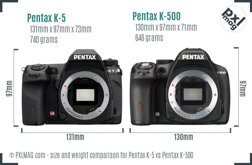Pentax K-5 vs Pentax K-500 size comparison