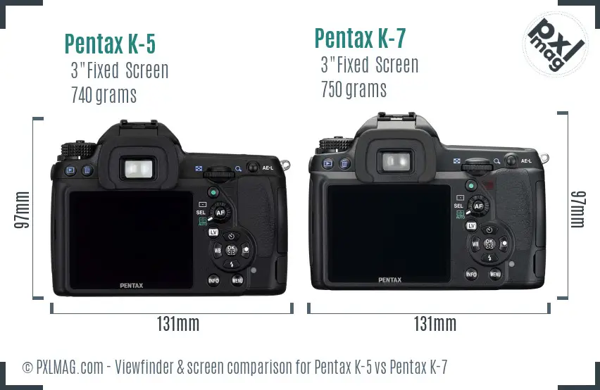 Pentax K-5 vs Pentax K-7 Screen and Viewfinder comparison