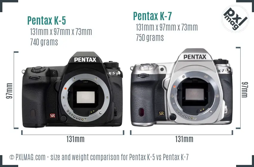 Pentax K-5 vs Pentax K-7 size comparison