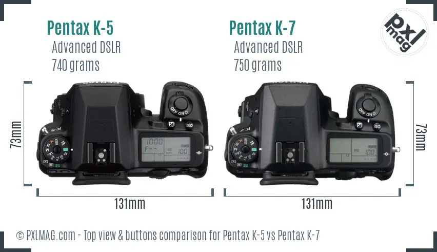 Pentax K-5 vs Pentax K-7 top view buttons comparison