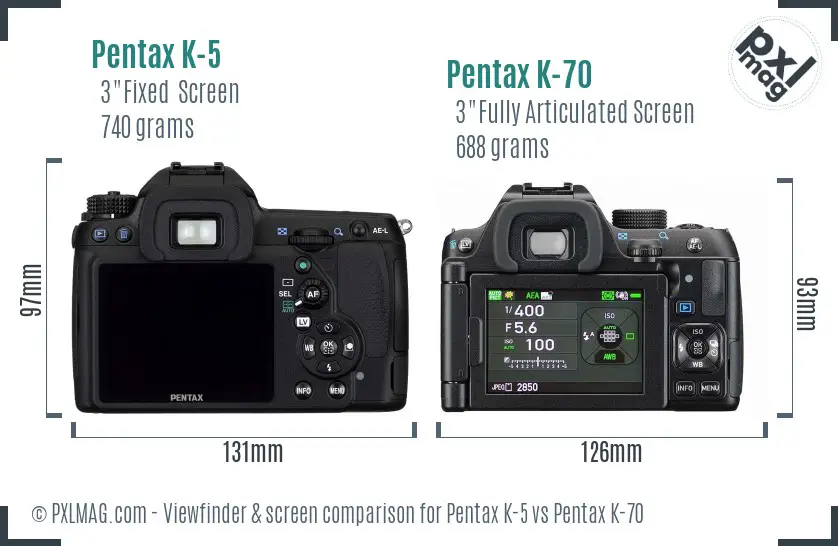 Pentax K-5 vs Pentax K-70 Screen and Viewfinder comparison