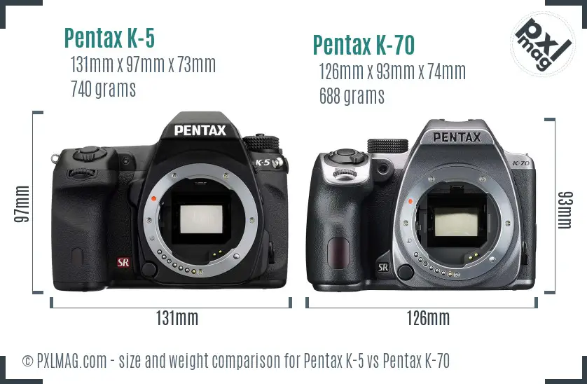 Pentax K-5 vs Pentax K-70 size comparison