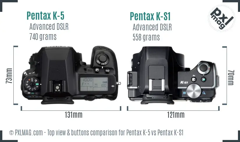 Pentax K-5 vs Pentax K-S1 top view buttons comparison