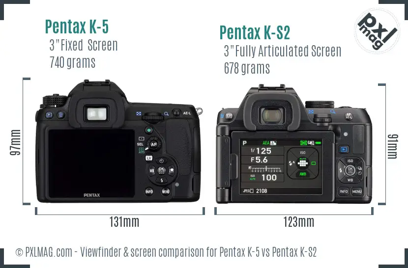 Pentax K-5 vs Pentax K-S2 Screen and Viewfinder comparison