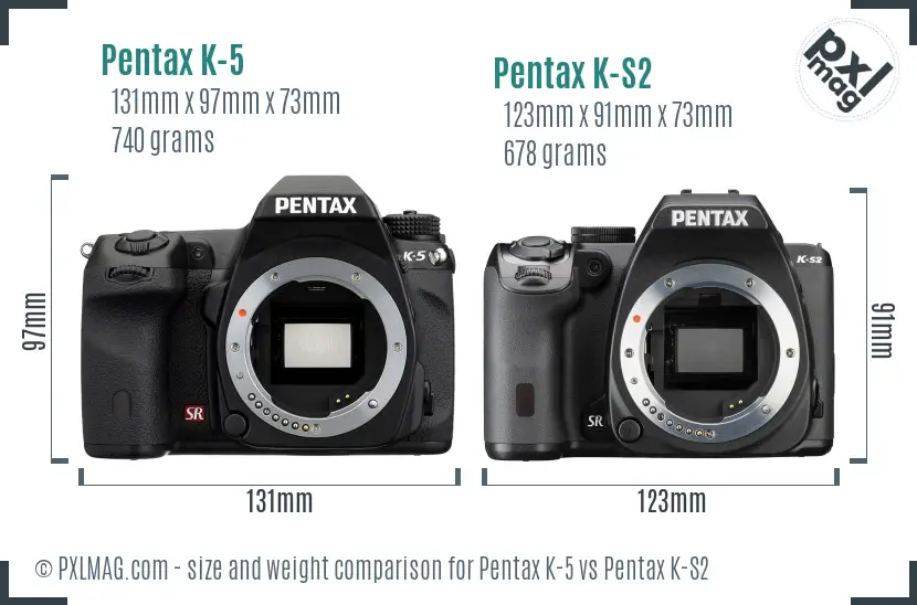 Pentax K-5 vs Pentax K-S2 size comparison
