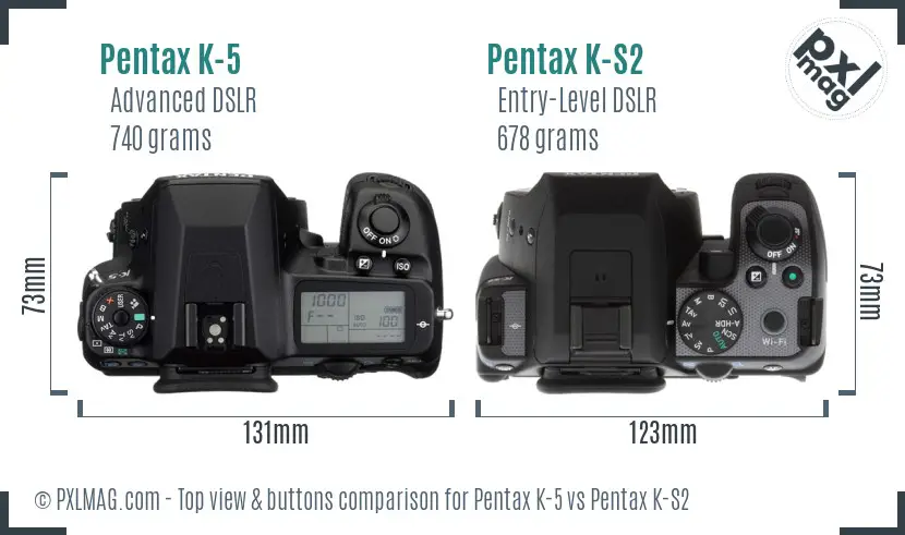 Pentax K-5 vs Pentax K-S2 top view buttons comparison