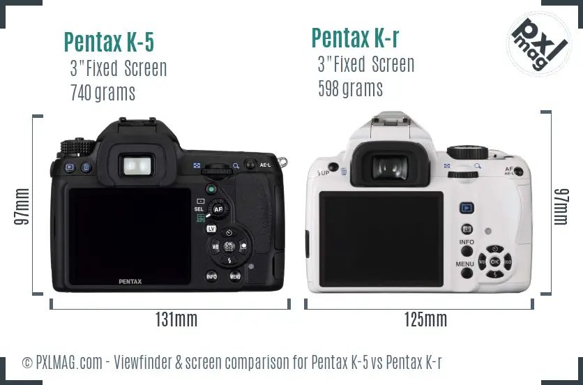 Pentax K-5 vs Pentax K-r Screen and Viewfinder comparison