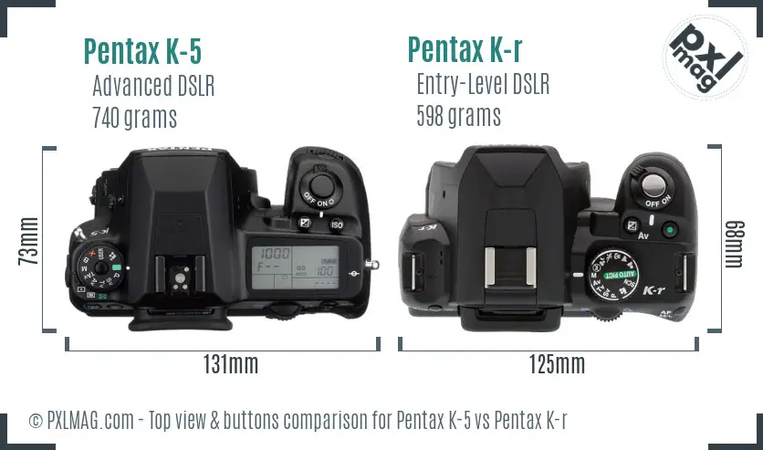 Pentax K-5 vs Pentax K-r top view buttons comparison