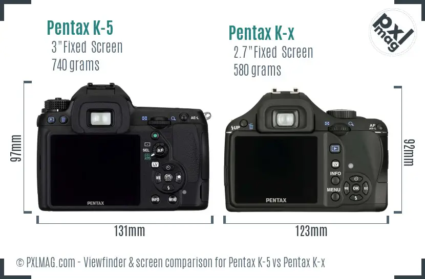 Pentax K-5 vs Pentax K-x Screen and Viewfinder comparison
