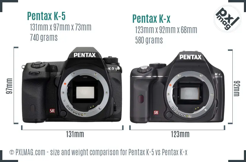 Pentax K-5 vs Pentax K-x size comparison