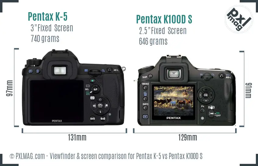 Pentax K-5 vs Pentax K100D S Screen and Viewfinder comparison