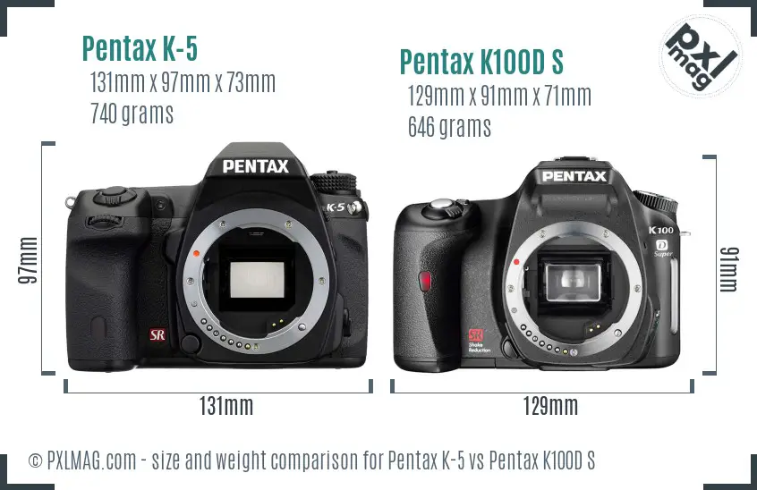 Pentax K-5 vs Pentax K100D S size comparison