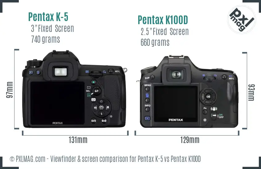 Pentax K-5 vs Pentax K100D Screen and Viewfinder comparison