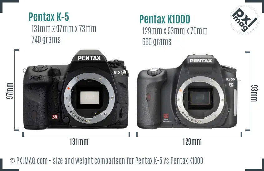 Pentax K-5 vs Pentax K100D size comparison