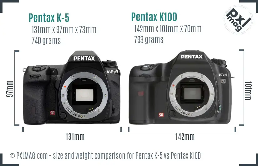Pentax K-5 vs Pentax K10D size comparison