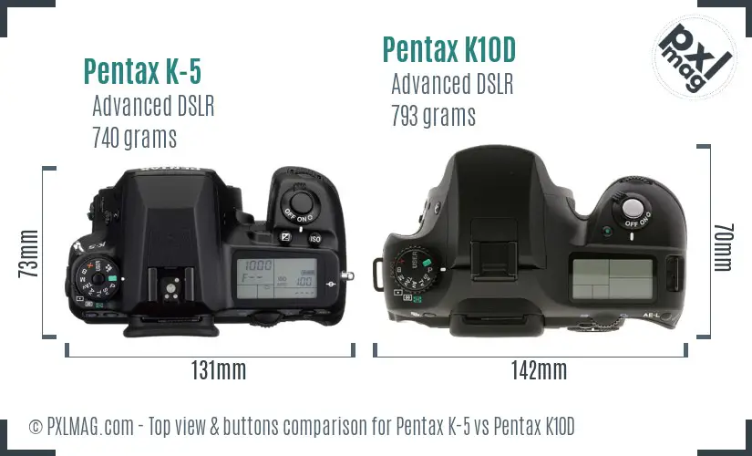 Pentax K-5 vs Pentax K10D top view buttons comparison