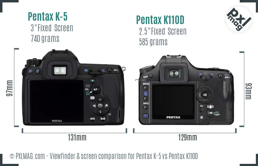 Pentax K-5 vs Pentax K110D Screen and Viewfinder comparison