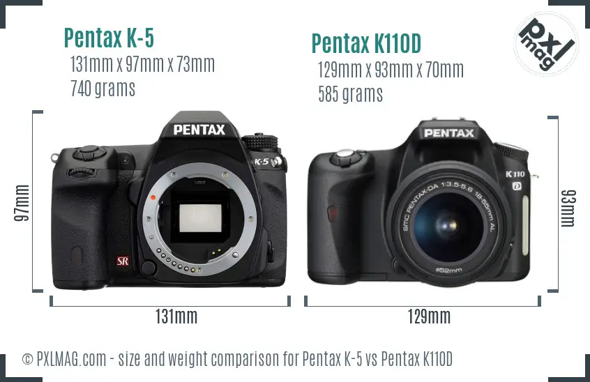 Pentax K-5 vs Pentax K110D size comparison