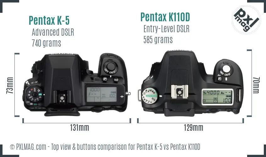 Pentax K-5 vs Pentax K110D top view buttons comparison