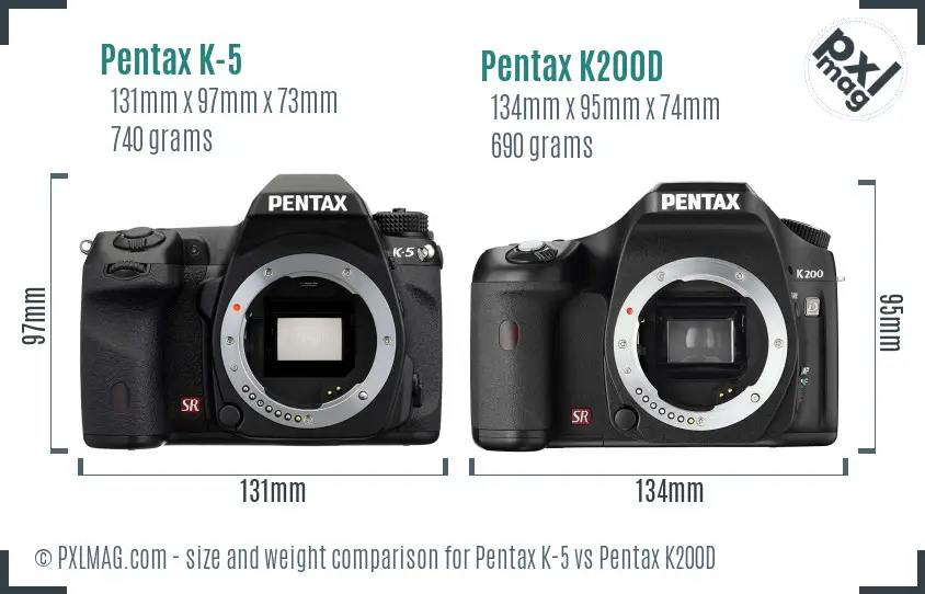 Pentax K-5 vs Pentax K200D size comparison