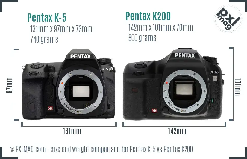 Pentax K-5 vs Pentax K20D size comparison