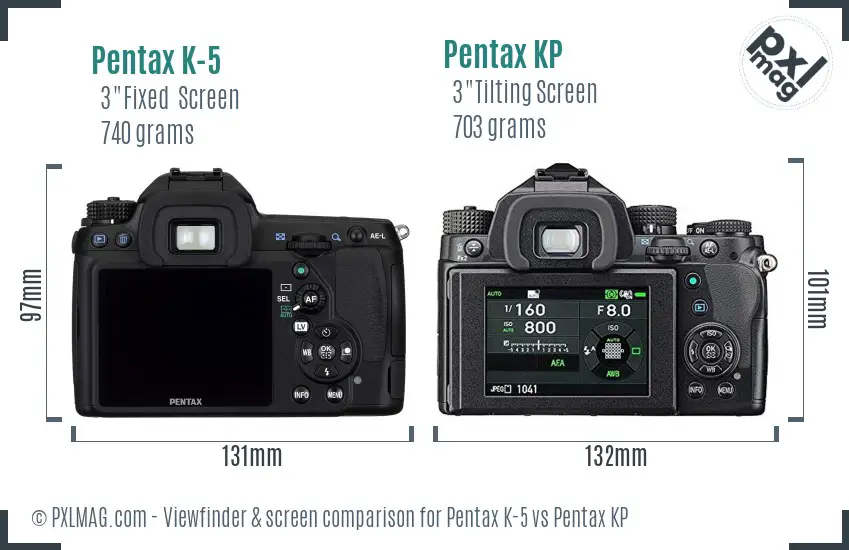 Pentax K-5 vs Pentax KP Screen and Viewfinder comparison