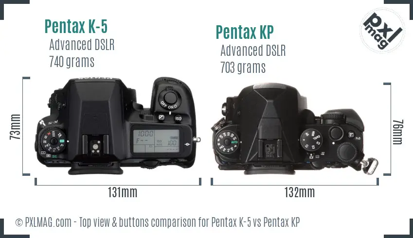 Pentax K-5 vs Pentax KP top view buttons comparison