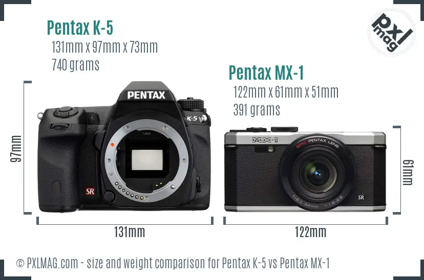 Pentax K-5 vs Pentax MX-1 size comparison