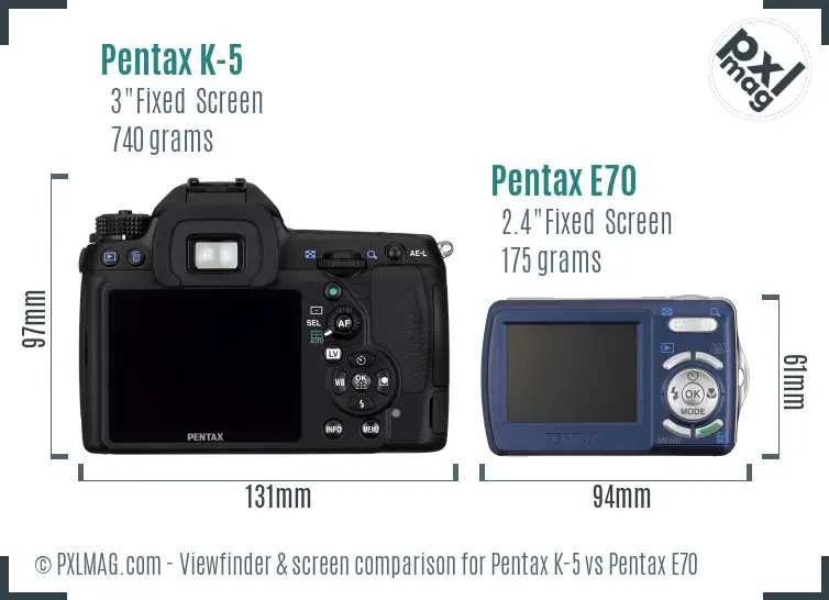 Pentax K-5 vs Pentax E70 Screen and Viewfinder comparison