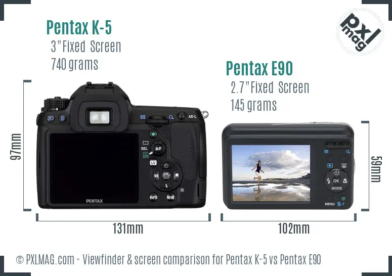 Pentax K-5 vs Pentax E90 Screen and Viewfinder comparison