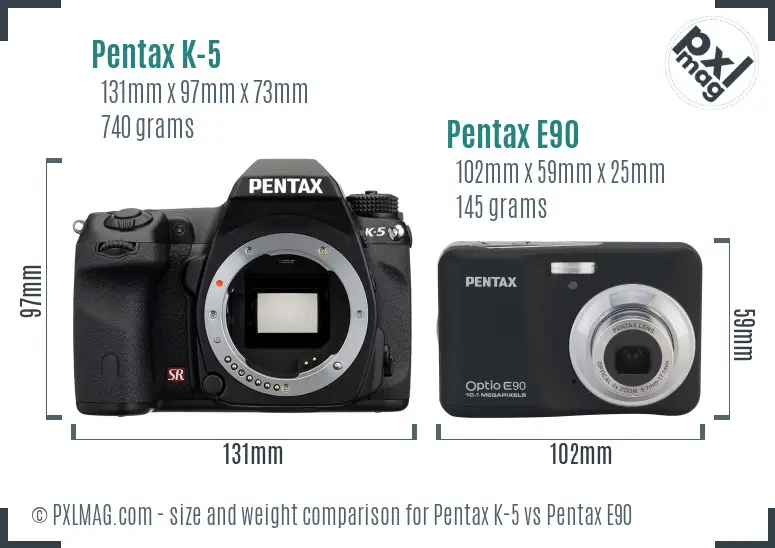 Pentax K-5 vs Pentax E90 size comparison