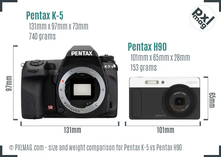 Pentax K-5 vs Pentax H90 size comparison