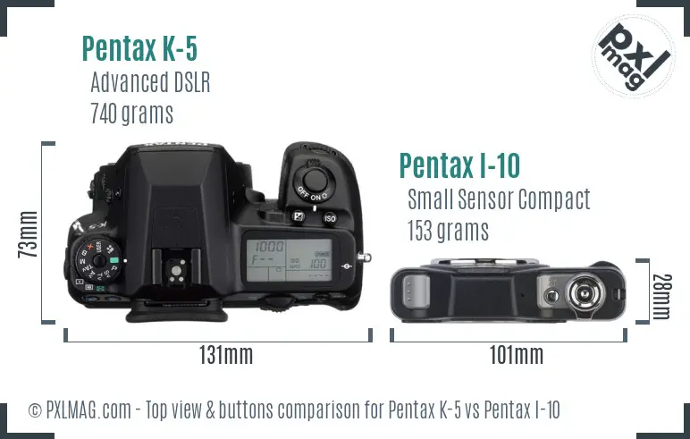 Pentax K-5 vs Pentax I-10 top view buttons comparison