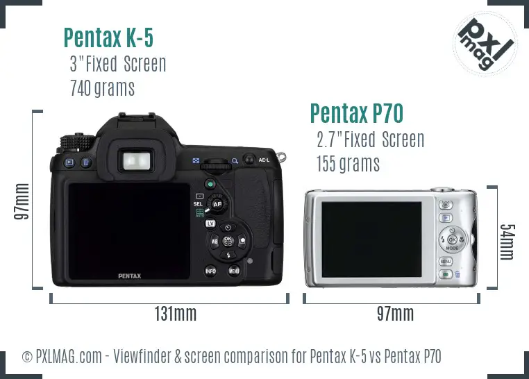 Pentax K-5 vs Pentax P70 Screen and Viewfinder comparison