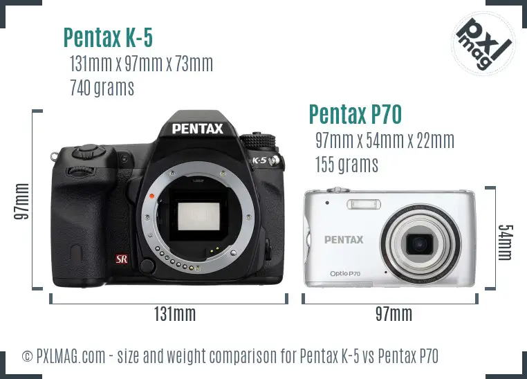 Pentax K-5 vs Pentax P70 size comparison