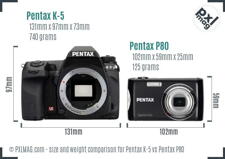 Pentax K-5 vs Pentax P80 size comparison