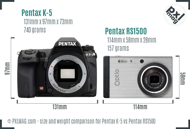 Pentax K-5 vs Pentax RS1500 size comparison