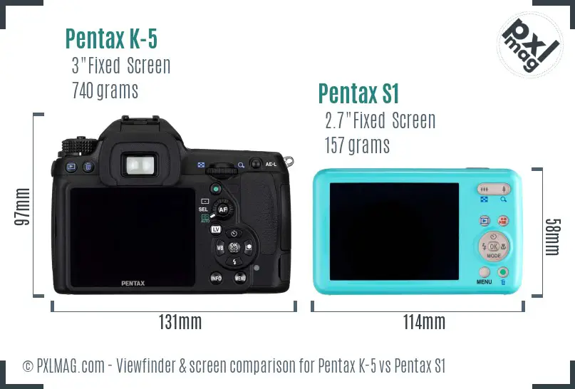 Pentax K-5 vs Pentax S1 Screen and Viewfinder comparison