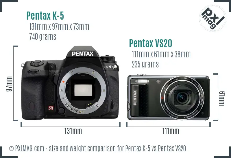 Pentax K-5 vs Pentax VS20 size comparison
