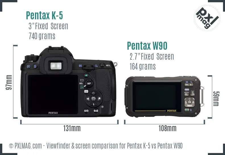 Pentax K-5 vs Pentax W90 Screen and Viewfinder comparison