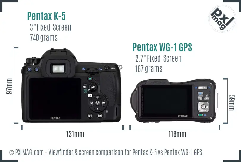 Pentax K-5 vs Pentax WG-1 GPS Screen and Viewfinder comparison