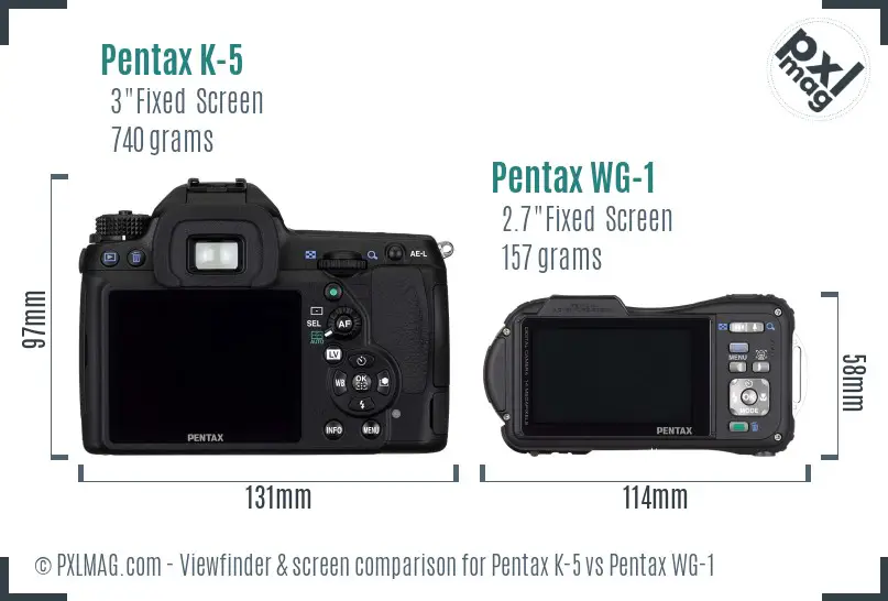 Pentax K-5 vs Pentax WG-1 Screen and Viewfinder comparison
