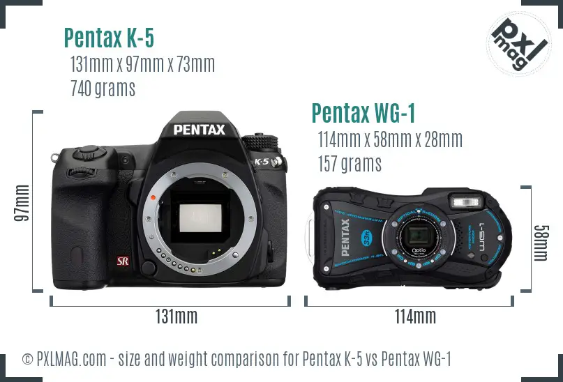 Pentax K-5 vs Pentax WG-1 size comparison