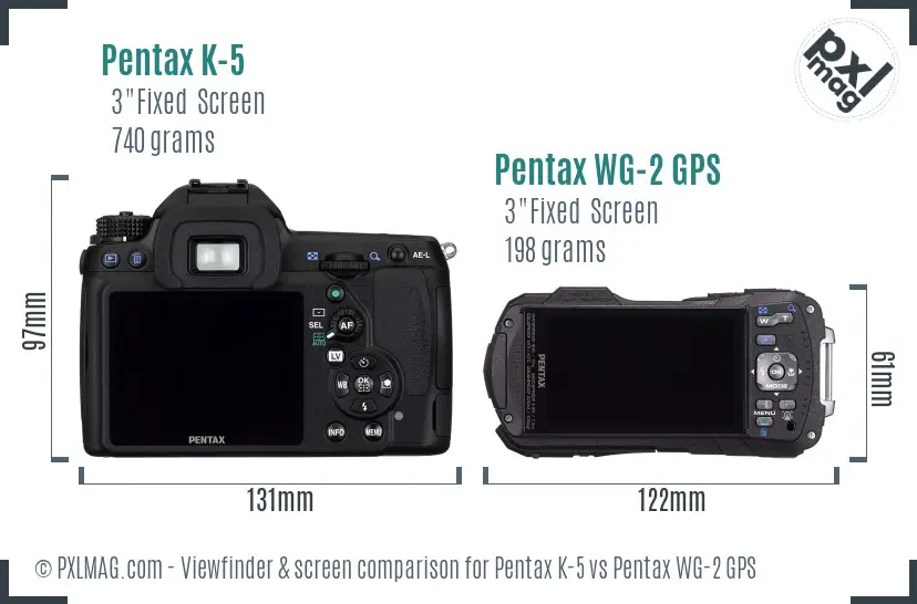 Pentax K-5 vs Pentax WG-2 GPS Screen and Viewfinder comparison
